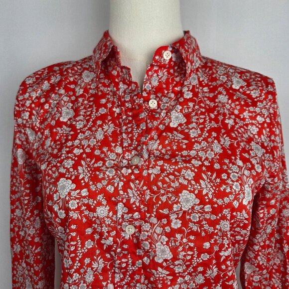 J. Crew Slim Perfect Shirt XS In Liberty Summer Blooms Print Red Long Sleeve Top - Picture 2 of 12
